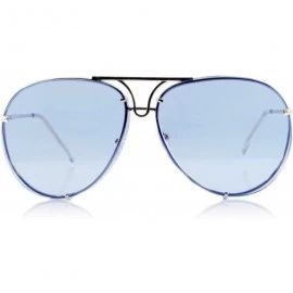 Rimless Retro Rimless Oversize Round Color Tinted Mirrored Sunglasses A031 A032 - Blue - C1186EKT4IY $13.15