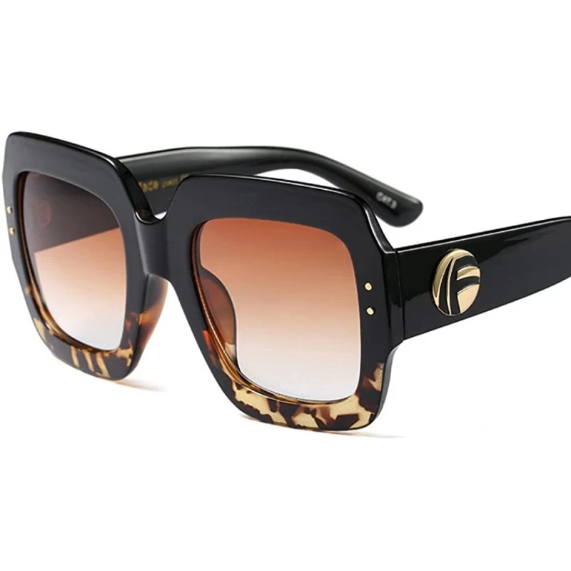 Goggle Sunglasses Women Men Rivet Nail Oversized Square Glasses Gradient Eyeglasses - Black Leopard - CW1883SQ6KX $13.47
