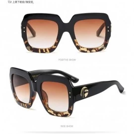 Goggle Sunglasses Women Men Rivet Nail Oversized Square Glasses Gradient Eyeglasses - Black Leopard - CW1883SQ6KX $13.47