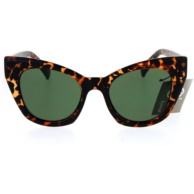 Oversized Unique Compact Flat Lens Rigid Squared Cat Eye Sunglasses - Tortoise Black - CU12MAXUBVI $10.55