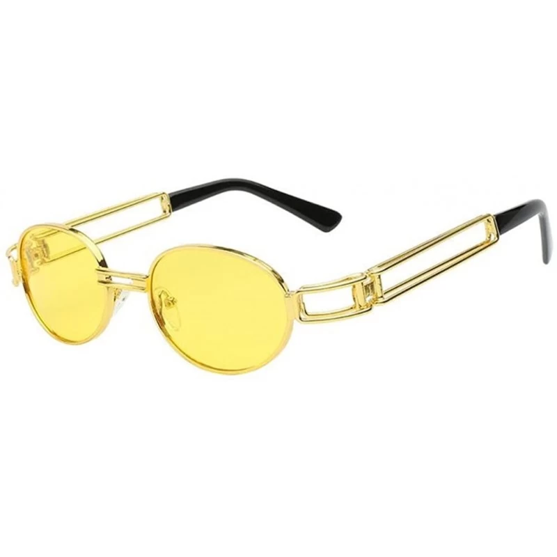 Round Women UV400 Gothic Flat Top Vintage Round Glasses Men Steampunk Sunglass Eeywear - Yellow - C718C7C2CY0 $8.44