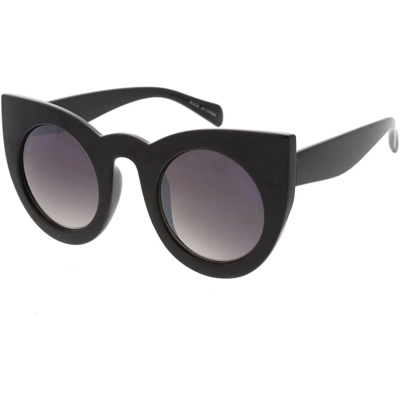 Round Heritage Modern "Nyan" Cat Eye Thick Round Frame Sunglasses - Black - CD18GYQ55S8 $8.44
