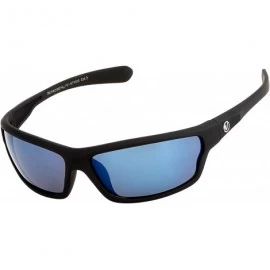 Wayfarer Men's Rectangular Sports Wrap 65mm Polarized Sunglasses - Black Matte Rubberized- Blue Mirror Lens - C118KL6WX9H $19.62