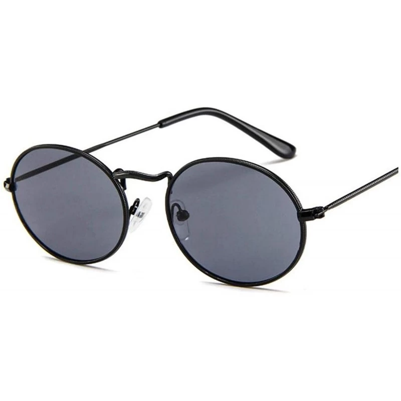 Round 2020 Oval Women Sunglasses Men Glasses Lady Luxury Retro Metal Sun Vintage Mirror UV400 Oculos De Sol - Black - CV1984A...