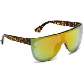Aviator Modern Fashion Flat Top Flash Mirror Shield Oversized Aviator Sunglasses - Orange Mirrored - CM18GHRTWKG $21.04
