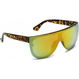 Aviator Modern Fashion Flat Top Flash Mirror Shield Oversized Aviator Sunglasses - Orange Mirrored - CM18GHRTWKG $11.78
