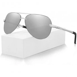 Aviator Aviator Sunglasses for Men Women Polarized - Lightweight Al-Mg Metal Alloy Frame - Silver/Silver - CS1942CI0LM $23.27