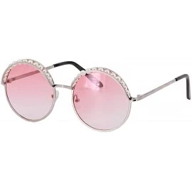 Oversized Fashion Round Sunglasses Semi-rim UV Protection Glasses for Women Girls - Pink Silver-rim - CX190R8Y30T $28.92