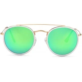 Aviator round double bridge sunglasses for women men crystal glass lens mirrored glasses 100% UV400 protection - C019C4U52LU ...