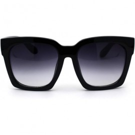 Round Womens Boyfriend Style Oversize Horned Rim Thick Plastic Sunglasses - Black Gradient Black - C819D5XLSD6 $17.66