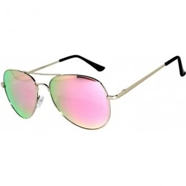 Aviator Classic Aviator Style Colored Lens Sunglasses Colored Metal Frame UV 400 - Neon Pink Frame Mirrored Lens - CP11SUW367...