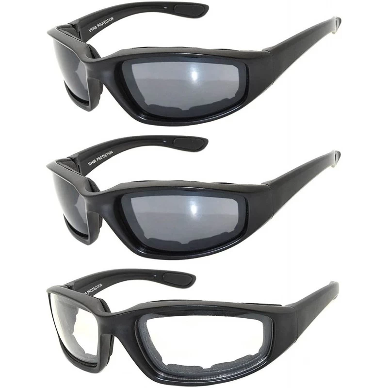 Goggle Set of 3 Pairs Motorcycle Padded Foam Glasses Smoke Yellow or Clear Lens - Blk_sm_clear - CO12O9YJ3GP $13.60