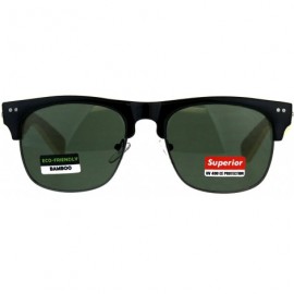 Square Real Bamboo Wood Temple Sunglasses Designer Fashion Square Frame - Black (Green) - CD18EI22G85 $15.75