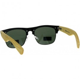 Square Real Bamboo Wood Temple Sunglasses Designer Fashion Square Frame - Black (Green) - CD18EI22G85 $15.75