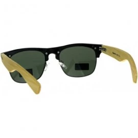 Square Real Bamboo Wood Temple Sunglasses Designer Fashion Square Frame - Black (Green) - CD18EI22G85 $23.95
