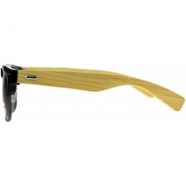 Square Real Bamboo Wood Temple Sunglasses Designer Fashion Square Frame - Black (Green) - CD18EI22G85 $15.75