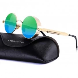 Round Gothic Steampunk Sunglasses for Women Men Round Lens Metal Frame S567 - Gold&green - CF17XMOEGGZ $13.95