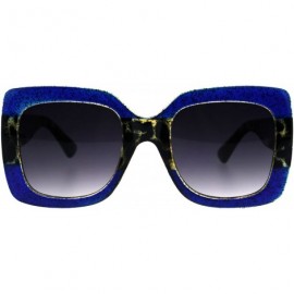 Rectangular Stripe Glitter Pop Color Retro Thick Plastic Rectangular Mod Sunglasses - Blue Tortoise Blue - CG18G6IDN4I $27.45