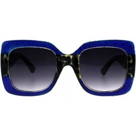 Rectangular Stripe Glitter Pop Color Retro Thick Plastic Rectangular Mod Sunglasses - Blue Tortoise Blue - CG18G6IDN4I $15.11