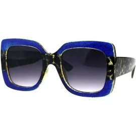 Rectangular Stripe Glitter Pop Color Retro Thick Plastic Rectangular Mod Sunglasses - Blue Tortoise Blue - CG18G6IDN4I $15.11