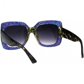 Rectangular Stripe Glitter Pop Color Retro Thick Plastic Rectangular Mod Sunglasses - Blue Tortoise Blue - CG18G6IDN4I $27.45