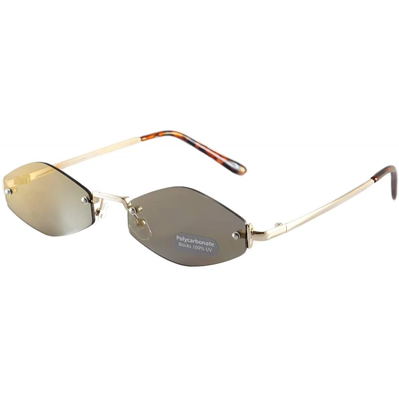 Oval Rimless Slim Diamond Hexagonal Tinted Mirrord Flat Lens Sunglasses A170 A175 - (A175) Gold Gold Rv - CP18KDK5XMS $13.93
