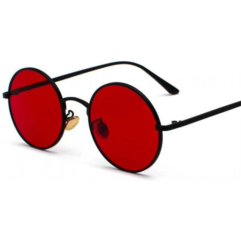 Round Sunglasses with Red Lenses Round Metal Frame Vintage Retro Glasses Unisex as in Photo Gold with Pink - CL194O0NKWS $27.57