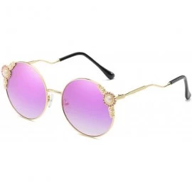 Oversized Fashion Round Pearl Decor Sunglasses UV Protection Metal Frame - Gold Frame Purple Lens - CT18UU524NI $30.38
