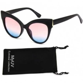 Cat Eye Oversize Vintage Mod Womens Fashion Cat Eye Sunglasses With Microfiber Pouch - Black / Pink Blue - C018S7KQW58 $8.36