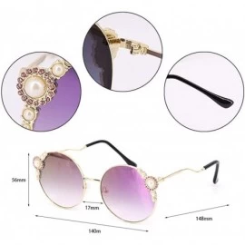 Oversized Fashion Round Pearl Decor Sunglasses UV Protection Metal Frame - Gold Frame Purple Lens - CT18UU524NI $30.38