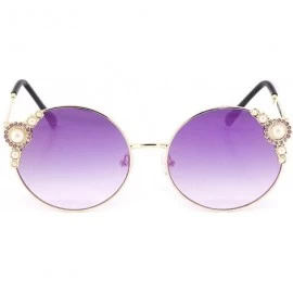 Oversized Fashion Round Pearl Decor Sunglasses UV Protection Metal Frame - Gold Frame Purple Lens - CT18UU524NI $15.80