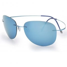 Rimless Ultra-light Flexible Pure Titanium Rimless Polarized Sunglasses - Blue - CE18S0SWTT8 $16.53