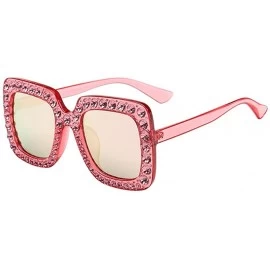 Square Women Oversized Square Large Frame Bling Rhinestone Vintage Sunglasses - Pink Frame & Pink Lens - CL18CX2IO53 $15.82