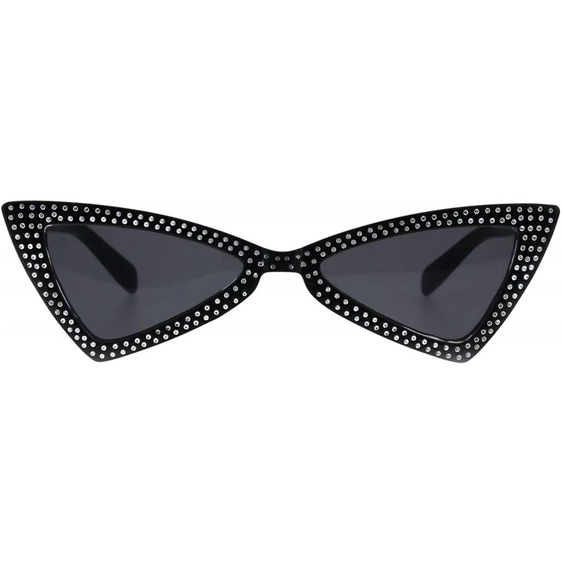 Cat Eye Womens Bling Engrave Triangle Plastic Cat Eye Plastic Sunglasses - All Black - CQ18GL66OO7 $18.87