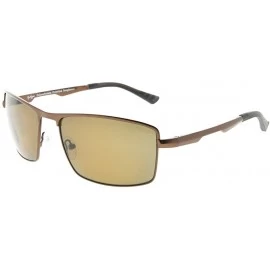 Rectangular Mens Polycarbonate Lens Polarized Sunglasses With Metal Frame Spring Hinges - Brown/Brown Lens - CE186L6858I $41.71