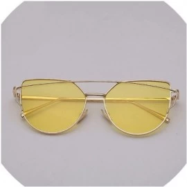 Cat Eye Designer Cat eye Sunglasses Women Vintage Metal Reflective Glasses For Women - Gold Yellow - CI18W7YGSZK $25.25