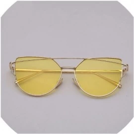 Cat Eye Designer Cat eye Sunglasses Women Vintage Metal Reflective Glasses For Women - Gold Yellow - CI18W7YGSZK $14.29