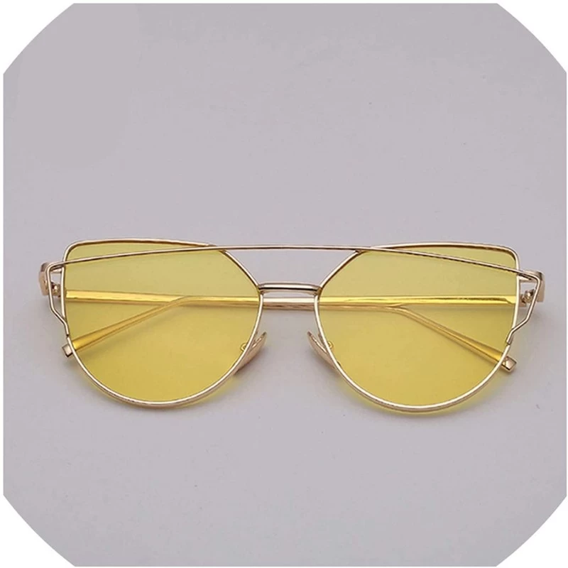 Cat Eye Designer Cat eye Sunglasses Women Vintage Metal Reflective Glasses For Women - Gold Yellow - CI18W7YGSZK $14.29