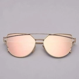 Cat Eye Designer Cat eye Sunglasses Women Vintage Metal Reflective Glasses For Women - Gold Yellow - CI18W7YGSZK $14.29