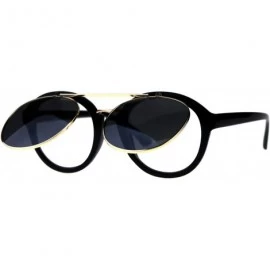 Round Flip Up Sunglasses Clear Lens Glasses Round Retro Unisex Fashion Shades - Black (Black/Clear) - CT18KHN9CIC $23.39