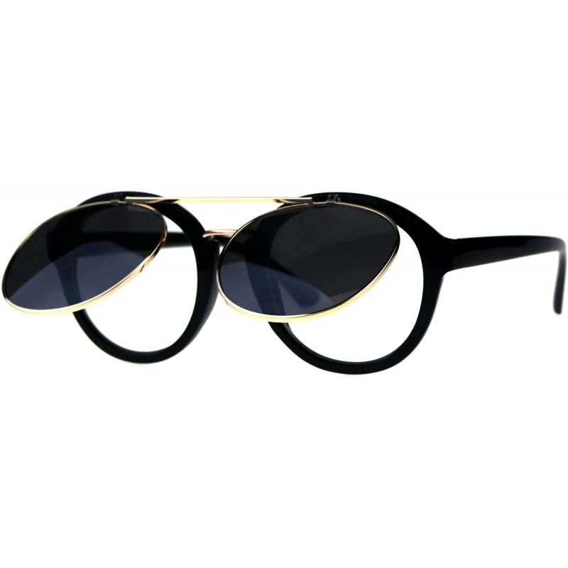 Round Flip Up Sunglasses Clear Lens Glasses Round Retro Unisex Fashion Shades - Black (Black/Clear) - CT18KHN9CIC $10.29