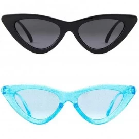 Goggle Cat Eye Sunglasses Vintage Mod Style Retro Kurt Cobain Sunglasses - Black&clear Blue - CF18ZUN9299 $11.77