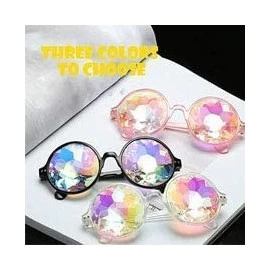 Round Kaleidoscope Glasses for Raves Rainbow Prism Diffraction Crystal Lenses - Clear - CD17YLIGOLS $8.27