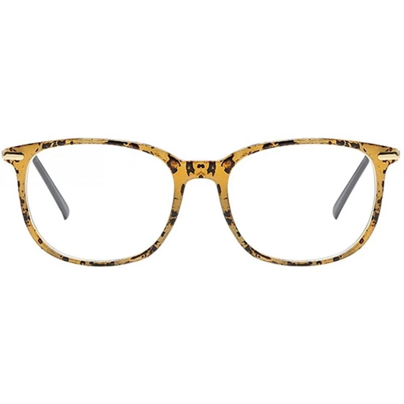 Square Women Retro Square Frame Eyeglasse Metal Temple Horn Rimmed Clear Lens - Leopard Print - CA18KMLCM20 $13.26