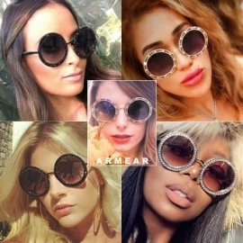 Round Women Diamond Rhinestone Sunglasses Oversized Round Metal Frame - Black- Grey Gradient Lens - CX18SGWUOS7 $13.57
