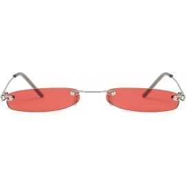 Goggle Ladies Clear Lens Small Narrow Sunglasses Vintage Rimless Rectangle Sunglasses Red Shades Metal Frame Eyewear - CZ18T0...