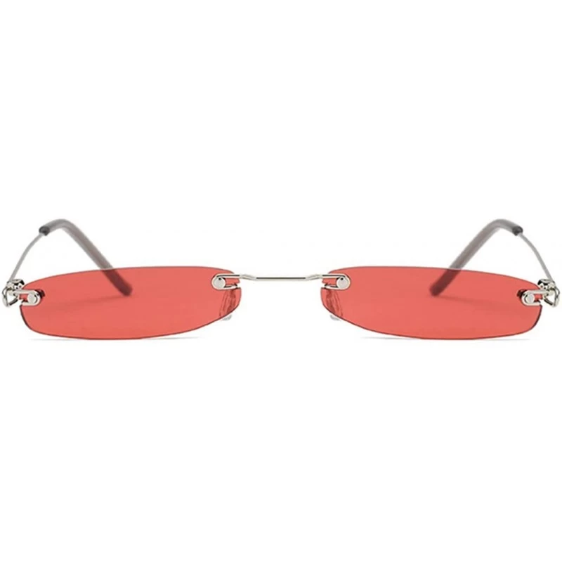 Goggle Ladies Clear Lens Small Narrow Sunglasses Vintage Rimless Rectangle Sunglasses Red Shades Metal Frame Eyewear - CZ18T0...
