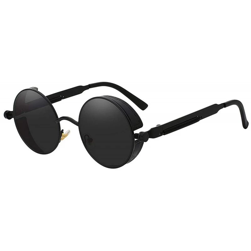 Square Round Metal Sunglasses Steampunk Men Women Fashion Glasses Er Retro Vintage UV400 - Black W Black - C2199CC9IT8 $25.06