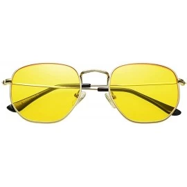 Shield Small Hexagon Flat Lens Sunglasses for Women Men Vintage Hipster Style Polygon Aviator Sun Glasses - CQ193K3HUIS $21.21