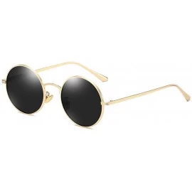 Round Women Vintage Sunglasses Polarized Retro Male Sun Glasses Round Metal Frame Uv400 - Gold With Black - C618WZ0D743 $21.55